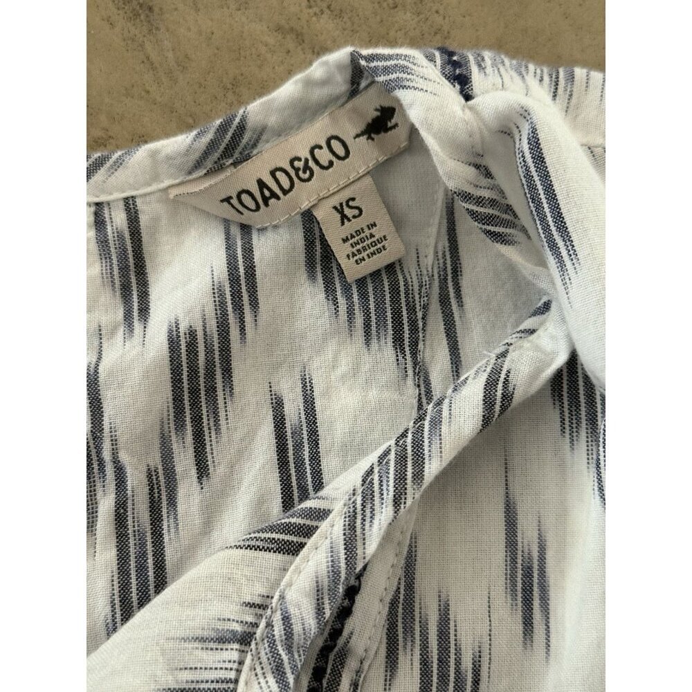 Toad & Co Size XS Shakti Ikat Dress White Grey Sleeveless Front Tie 100% Cotton - Picture 6 of 10